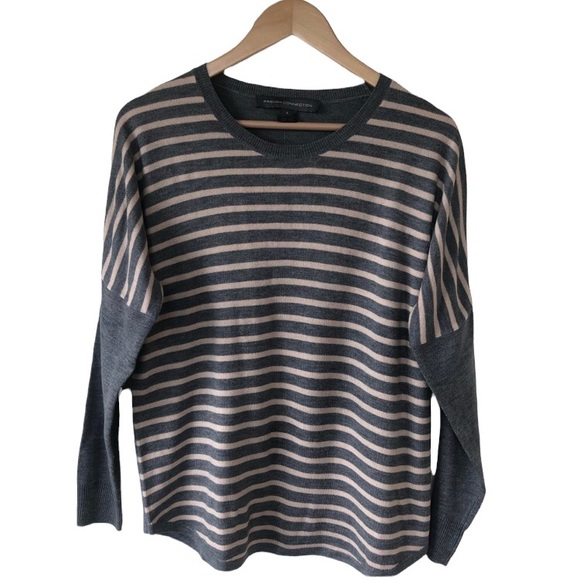 Hp🎉 French Connection Striped Gray & Pale Pink Sweater - Picture 1 of 7